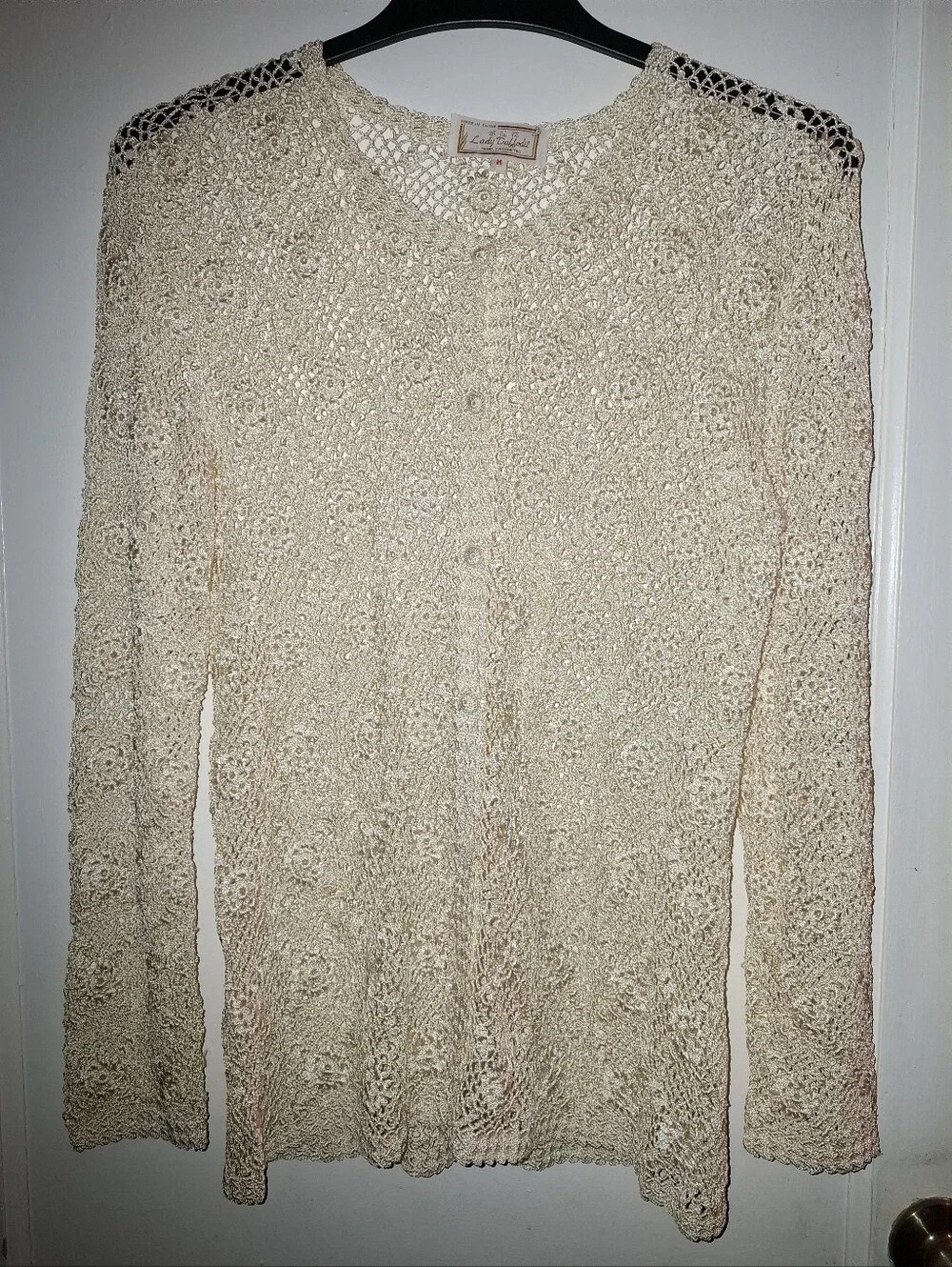 Vintage Cream Crochet Button-Front Women's Top